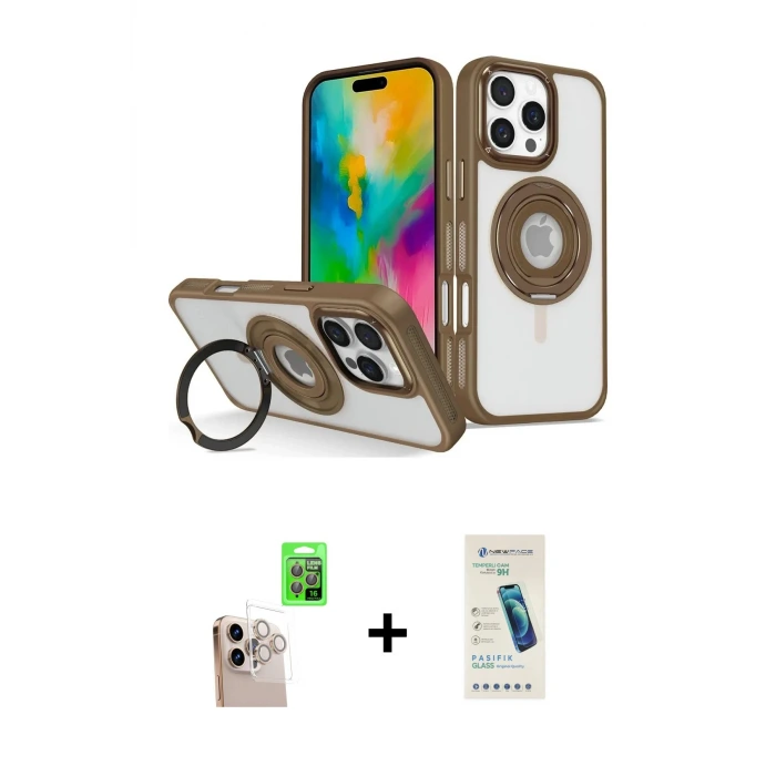 ieg™ iPhone 16 Pro Max Kılıf Nova Minimal Serisi - Şeffaf Pasifik Cam Ekran Koruyucu + Raze Metal Kamera Lens - NLGY