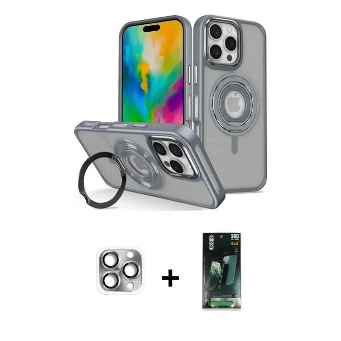 ieg™ iPhone 16 Pro Max Kılıf Nova Minimal Serisi - Siyah 360 Mat Full Body Arka Koruyucu + Pers Alüminyum Kamera Lens - GI