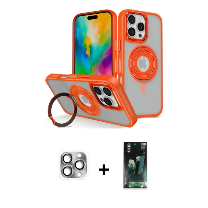 ieg™ iPhone 16 Pro Max Kılıf Nova Minimal Serisi - Siyah 360 Mat Full Body Arka Koruyucu + Pers Alüminyum Kamera Lens - GI