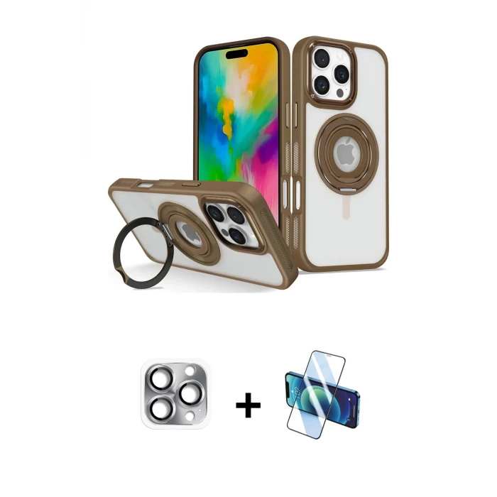 ieg™ iPhone 16 Pro Max Kılıf Nova Minimal Serisi - Siyah 3D Antistatik Seramik Nano Ekran Koruyucu + Pers Alüminyum Kamera Lens - GI