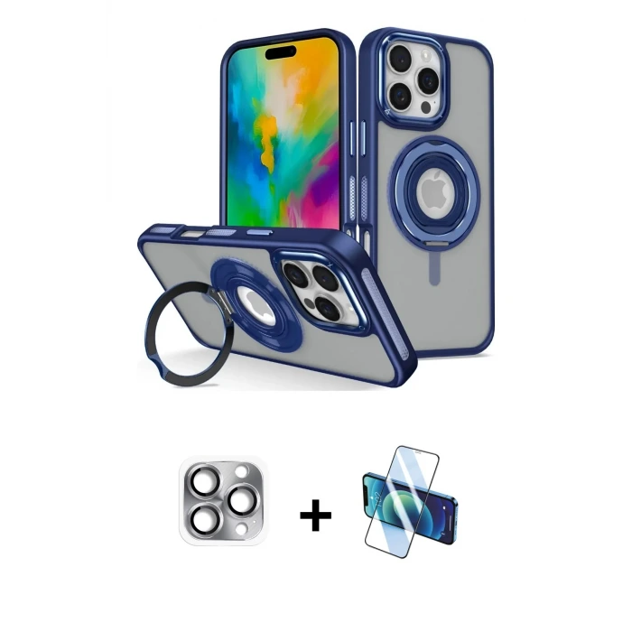 ieg™ iPhone 16 Pro Max Kılıf Nova Minimal Serisi - Siyah 3D Antistatik Seramik Nano Ekran Koruyucu + Pers Alüminyum Kamera Lens - GI