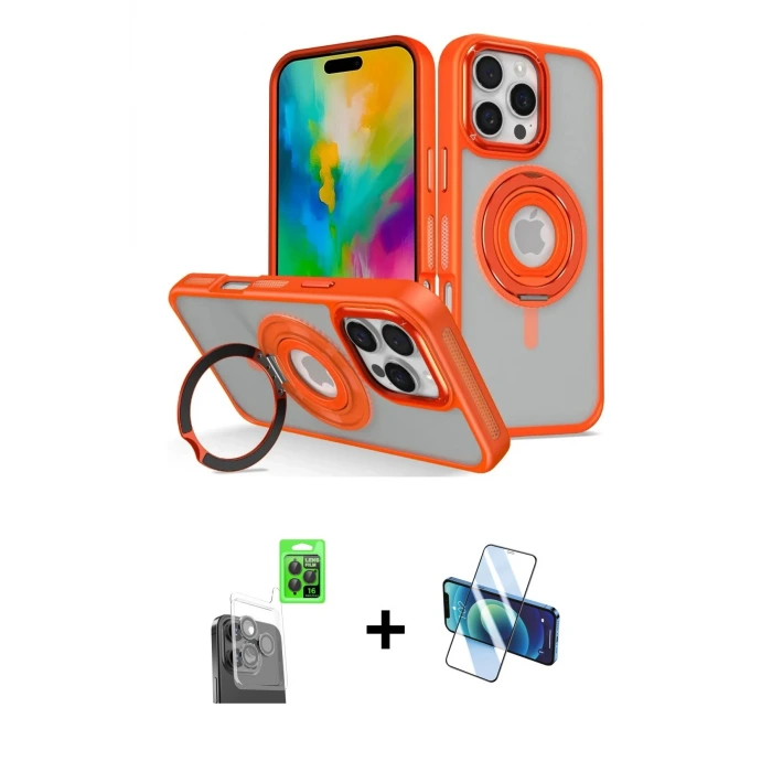 ieg™ iPhone 16 Pro Max Kılıf Nova Minimal Serisi - Siyah 3D Antistatik Seramik Nano Ekran Koruyucu + Raze Metal Kamera Lens - SH