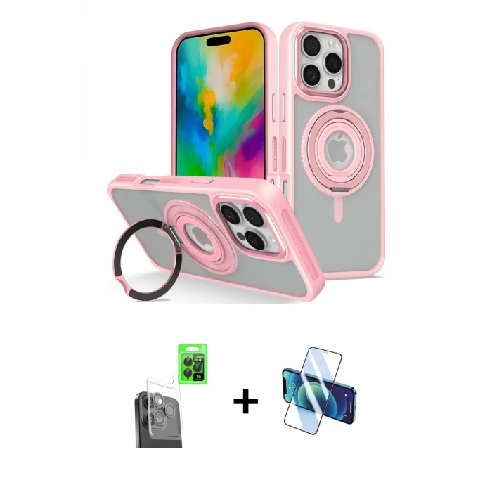 ieg™ iPhone 16 Pro Max Kılıf Nova Minimal Serisi - Siyah 3D Antistatik Seramik Nano Ekran Koruyucu + Raze Metal Kamera Lens - SH