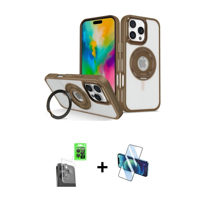 ieg™ iPhone 16 Pro Max Kılıf Nova Minimal Serisi - Siyah 3D Antistatik Seramik Nano Ekran Koruyucu + Raze Metal Kamera Lens - SH