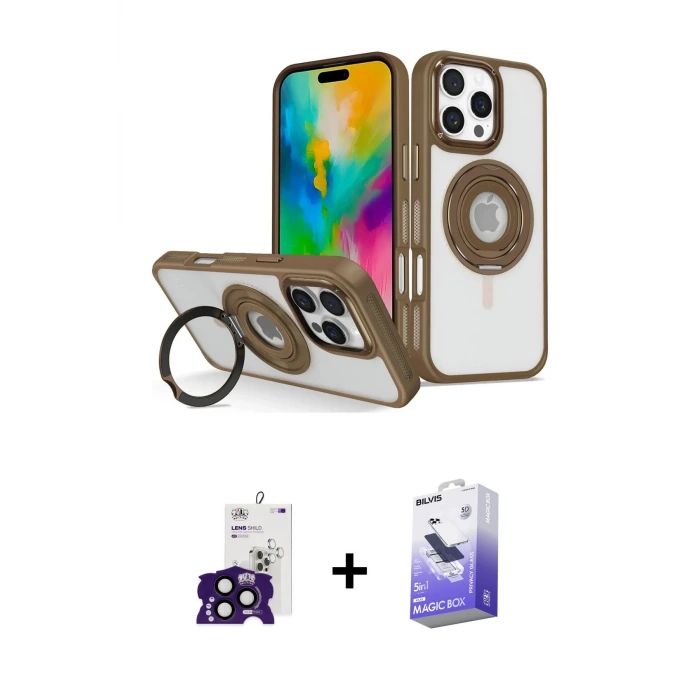 ieg™ iPhone 16 Pro Max Kılıf Nova Minimal Serisi - Siyah Bilvis 5in1 5D Magic Hayalet Cam Ekran Koruyucu + Bilvis Titan Kamera Lens - SH