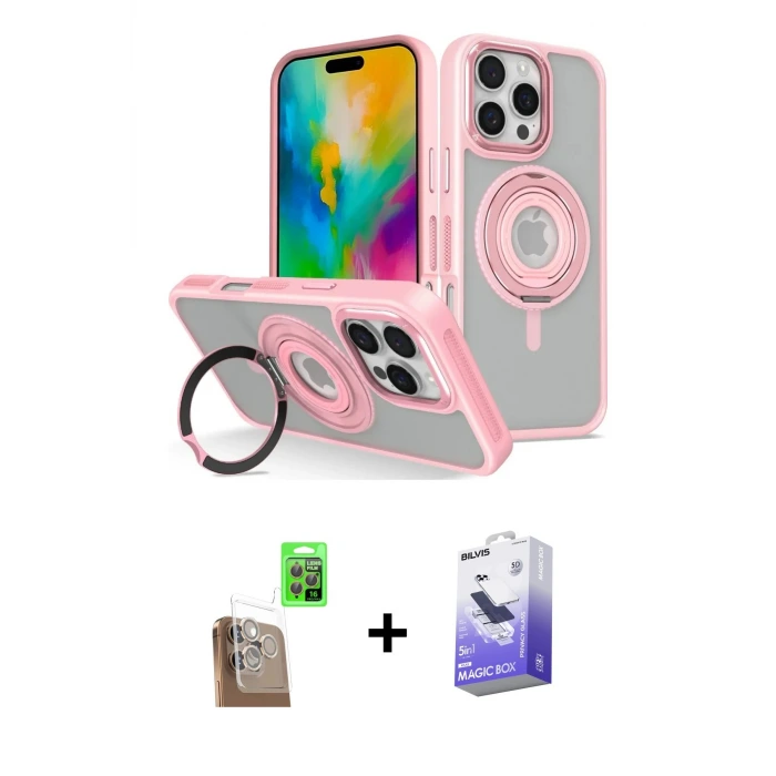 ieg™ iPhone 16 Pro Max Kılıf Nova Minimal Serisi - Siyah Bilvis 5in1 5D Magic Hayalet Cam Ekran Koruyucu + Raze Metal Kamera Lens - CLTM