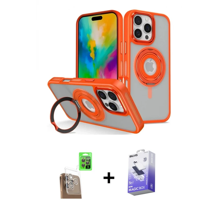 ieg™ iPhone 16 Pro Max Kılıf Nova Minimal Serisi - Siyah Bilvis 5in1 5D Magic Hayalet Cam Ekran Koruyucu + Raze Metal Kamera Lens - CLTM