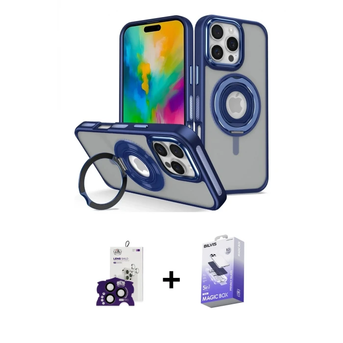 ieg™ iPhone 16 Pro Max Kılıf Nova Minimal Serisi - Siyah Bilvis 5in1 5D Magic Hayalet Cam Ekran Koruyucu + Bilvis Titan Kamera Lens - SH
