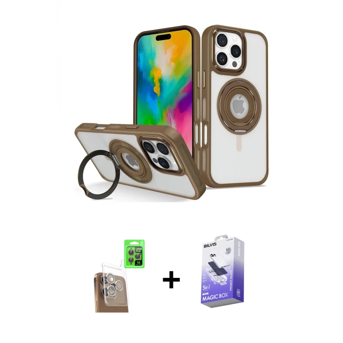 ieg™ iPhone 16 Pro Max Kılıf Nova Minimal Serisi - Siyah Bilvis 5in1 5D Magic Hayalet Cam Ekran Koruyucu + Raze Metal Kamera Lens - CLTM