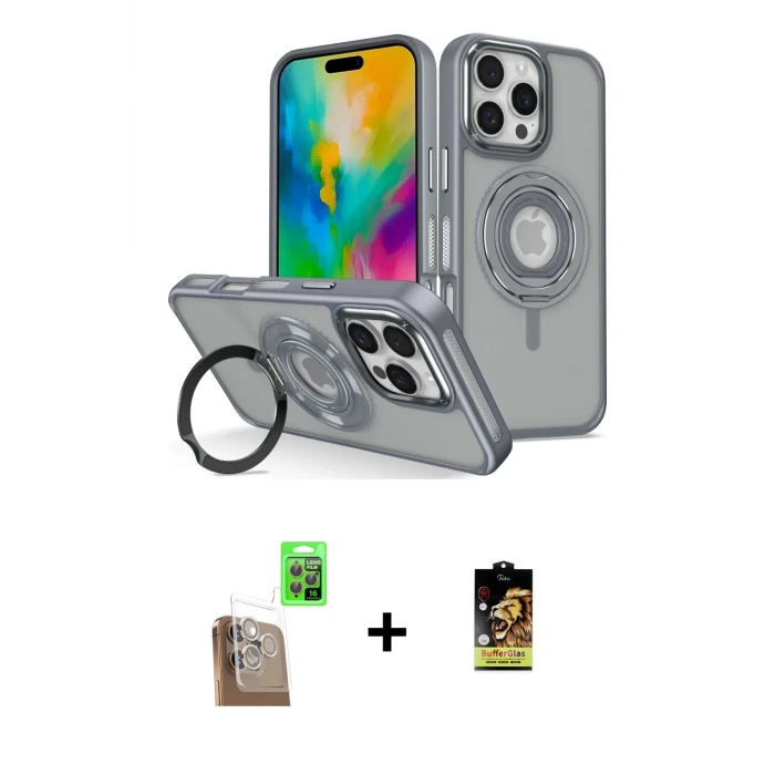 ieg™ iPhone 16 Pro Max Kılıf Nova Minimal Serisi - Siyah Buffer Cam Ekran Koruyucu + Raze Metal Kamera Lens - CLTM