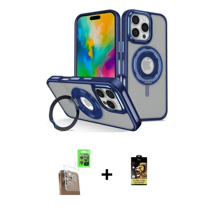 ieg™ iPhone 16 Pro Max Kılıf Nova Minimal Serisi - Siyah Buffer Cam Ekran Koruyucu + Raze Metal Kamera Lens - CLTM