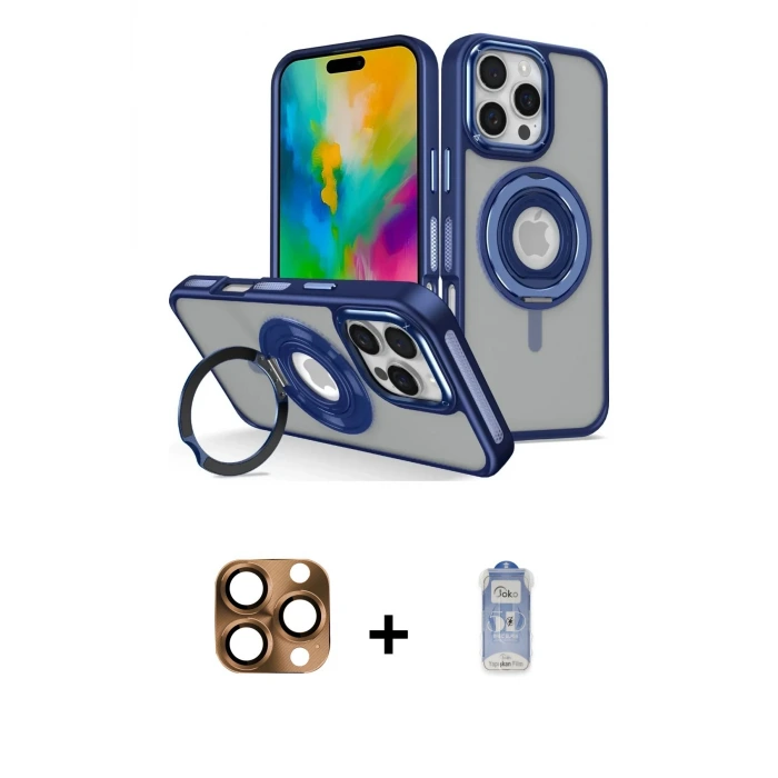 ieg™ iPhone 16 Pro Max Kılıf Nova Minimal Serisi - Siyah Joko Magic 5D Cam + Pers Alüminyum Kamera Lens - CLTM