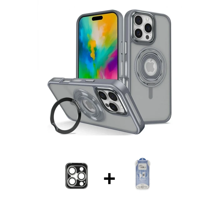 ieg™ iPhone 16 Pro Max Kılıf Nova Minimal Serisi - Siyah Joko Magic 5D Cam + PVD Metal Kamera Lens - GS
