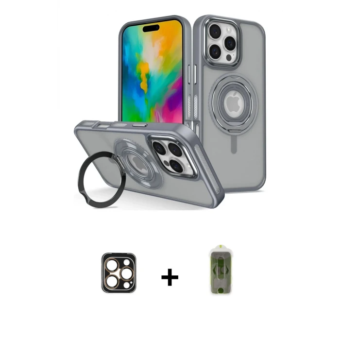 ieg™ iPhone 16 Pro Max Kılıf Nova Minimal Serisi - Siyah Joko Magic 5D Hayalet Cam + PVD Metal Kamera Lens - GD