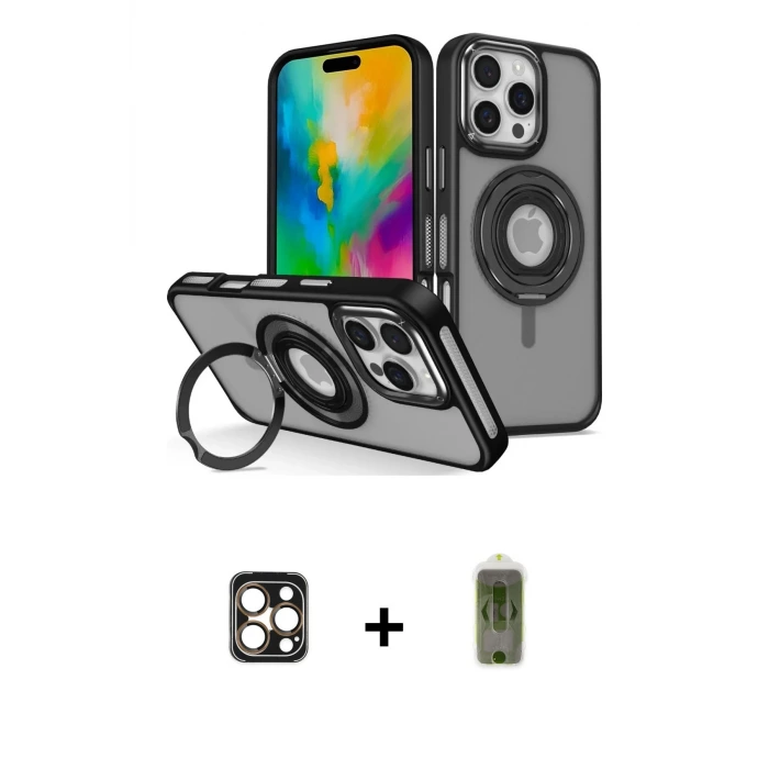 ieg™ iPhone 16 Pro Max Kılıf Nova Minimal Serisi - Siyah Joko Magic 5D Hayalet Cam + PVD Metal Kamera Lens - GD