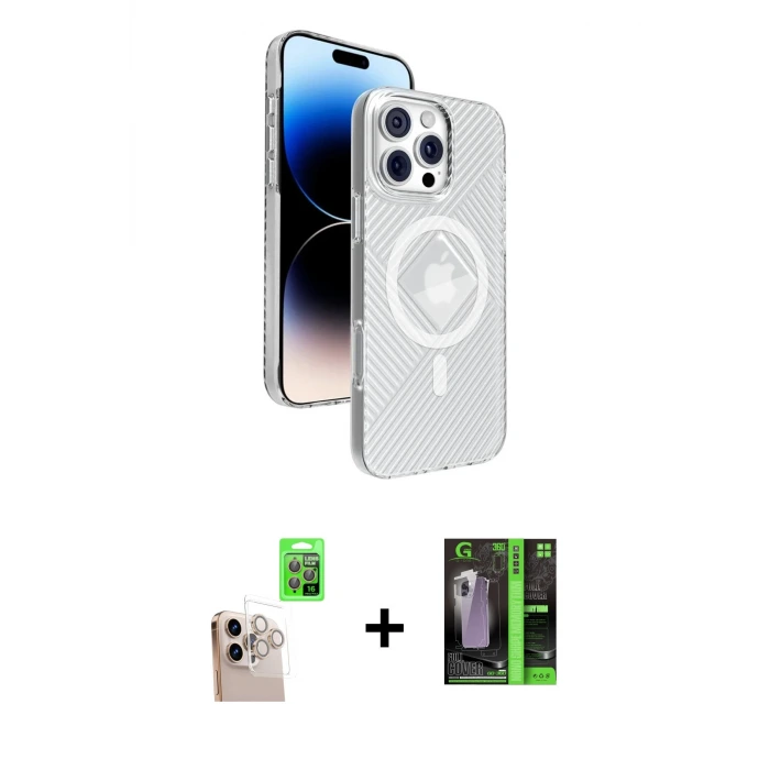 ieg™ iPhone 16 Pro Max Kılıf Nova Modern Prime - Şeffaf 360 Full Body Arka Koruyucu + Raze Metal Kamera Lens - NLGY