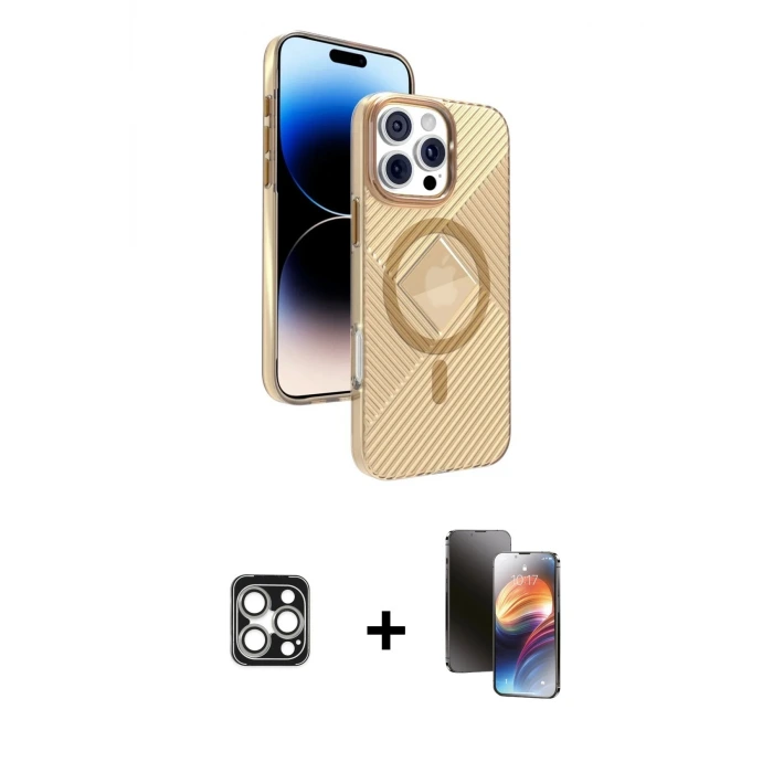 ieg™ iPhone 16 Pro Max Kılıf Nova Modern Prime - Siyah 3D Antistatik Mat Seramik Nano Ekran Koruyucu + PVD Metal Kamera Lens - GS