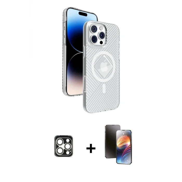 ieg™ iPhone 16 Pro Max Kılıf Nova Modern Prime - Siyah 3D Antistatik Mat Seramik Nano Ekran Koruyucu + PVD Metal Kamera Lens - GS