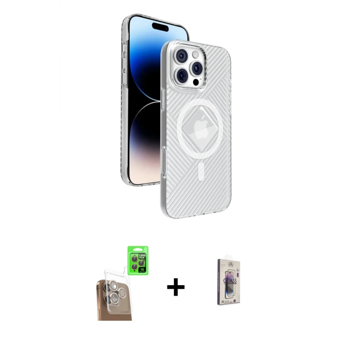 ieg™ iPhone 16 Pro Max Kılıf Nova Modern Prime - Siyah Bilvis 3D Cam Ekran Koruyucu + Raze Metal Kamera Lens - CLTM