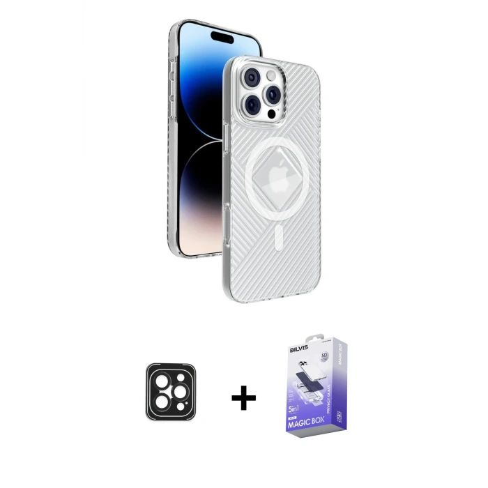 ieg™ iPhone 16 Pro Max Kılıf Nova Modern Prime - Siyah Bilvis 5in1 5D Magic Hayalet Cam Ekran Koruyucu + PVD Metal Kamera Lens - SH
