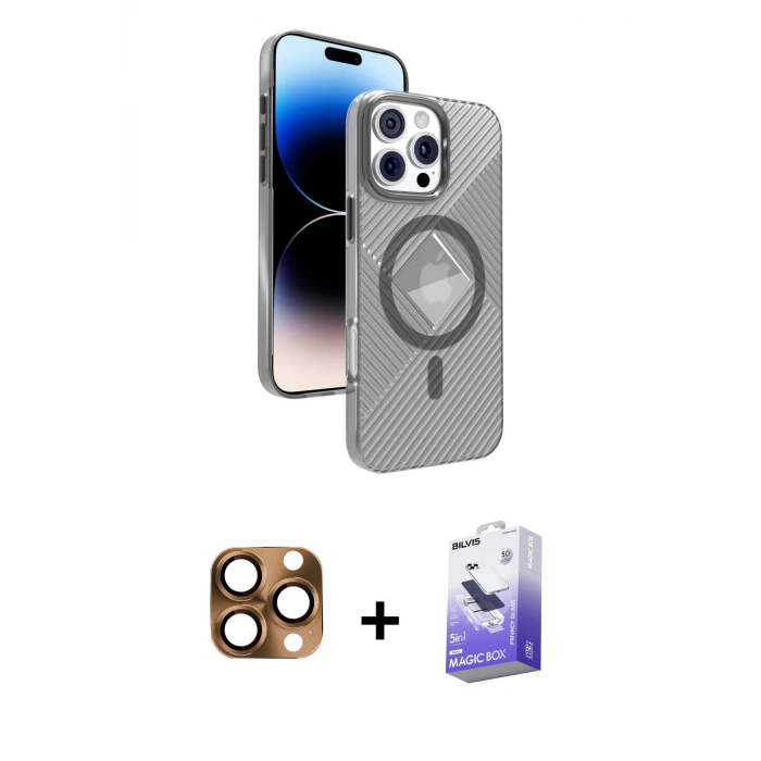 ieg™ iPhone 16 Pro Max Kılıf Nova Modern Prime - Siyah Bilvis 5in1 5D Magic Hayalet Cam Ekran Koruyucu + Pers Alüminyum Kamera Lens - CLTM