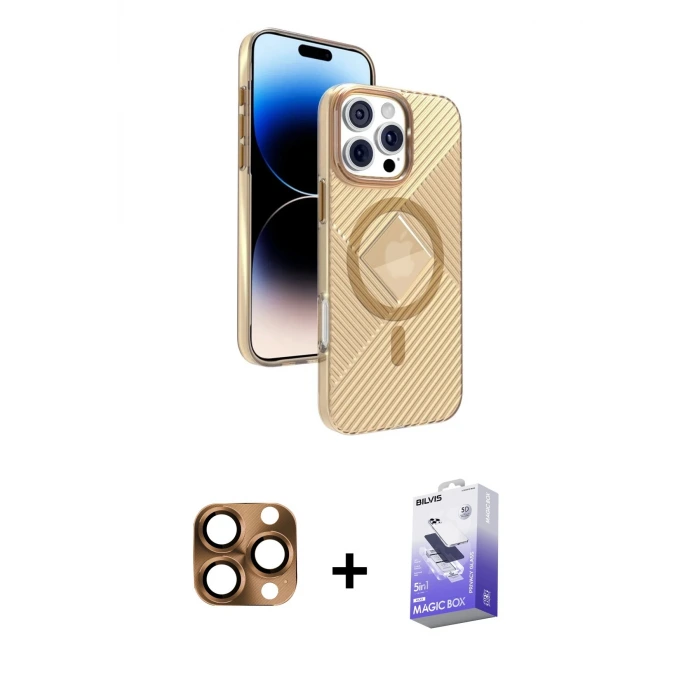 ieg™ iPhone 16 Pro Max Kılıf Nova Modern Prime - Siyah Bilvis 5in1 5D Magic Hayalet Cam Ekran Koruyucu + Pers Alüminyum Kamera Lens - CLTM