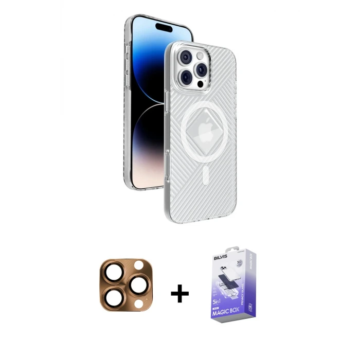 ieg™ iPhone 16 Pro Max Kılıf Nova Modern Prime - Siyah Bilvis 5in1 5D Magic Hayalet Cam Ekran Koruyucu + Pers Alüminyum Kamera Lens - CLTM