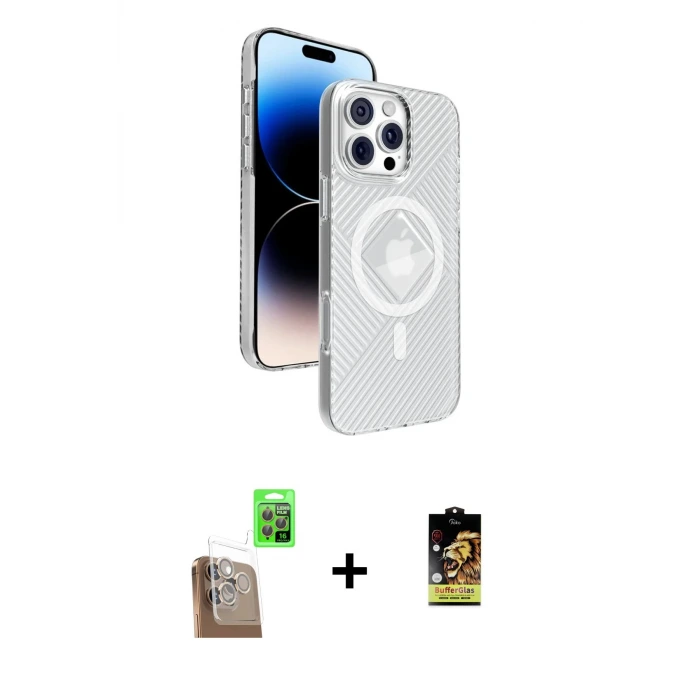 ieg™ iPhone 16 Pro Max Kılıf Nova Modern Prime - Siyah Buffer Cam Ekran Koruyucu + Raze Metal Kamera Lens - CLTM