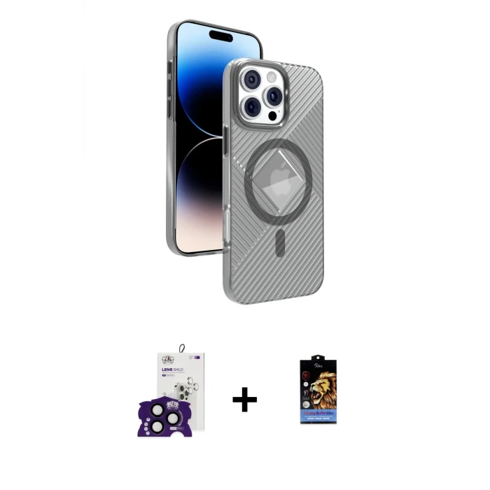 ieg™ iPhone 16 Pro Max Kılıf Nova Modern Prime - Siyah Buffer Hayalet Cam Ekran Koruyucu + Bilvis Titan Kamera Lens - SH