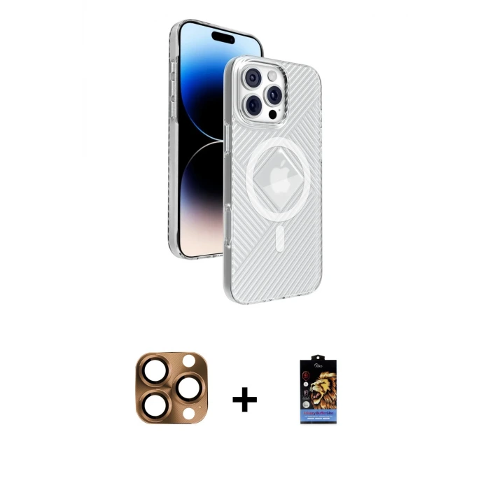 ieg™ iPhone 16 Pro Max Kılıf Nova Modern Prime - Siyah Buffer Hayalet Cam Ekran Koruyucu + Pers Alüminyum Kamera Lens - CLTM