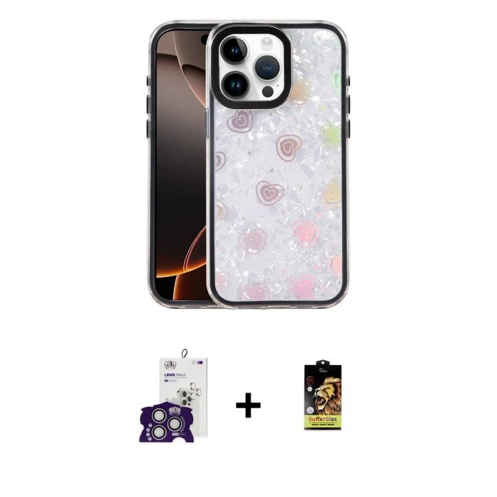 ieg™ iPhone 16 Pro Max Kılıf Odak Prime - Siyah Buffer Cam Ekran Koruyucu + Bilvis Titan Kamera Lens - GS