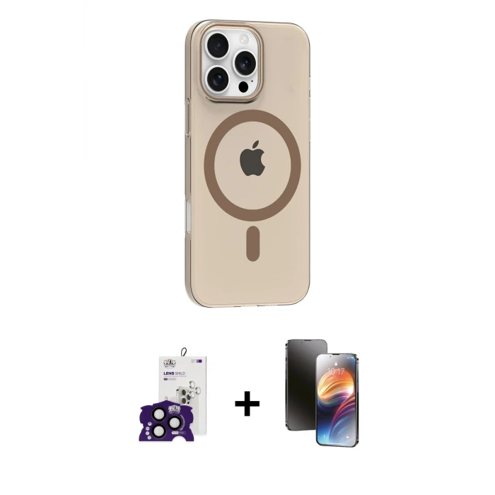 ieg™ iPhone 16 Pro Max Kılıf Pusula Form Özel Seri - Siyah 3D Antistatik Mat Seramik Nano Ekran Koruyucu + Bilvis Titan Kamera Lens - SH