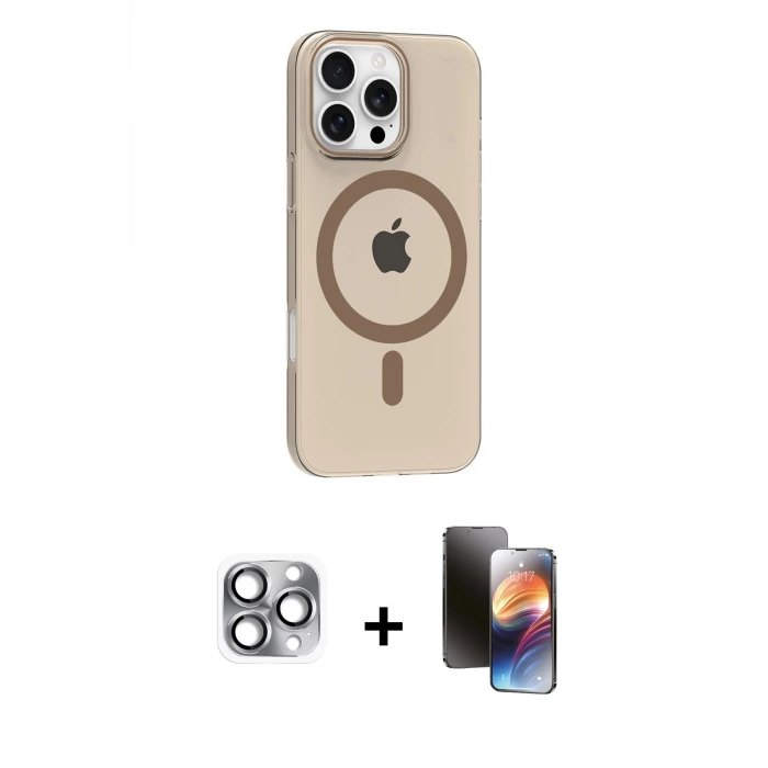 ieg™ iPhone 16 Pro Max Kılıf Pusula Form Özel Seri - Siyah 3D Antistatik Mat Seramik Nano Ekran Koruyucu + Pers Alüminyum Kamera Lens - GI
