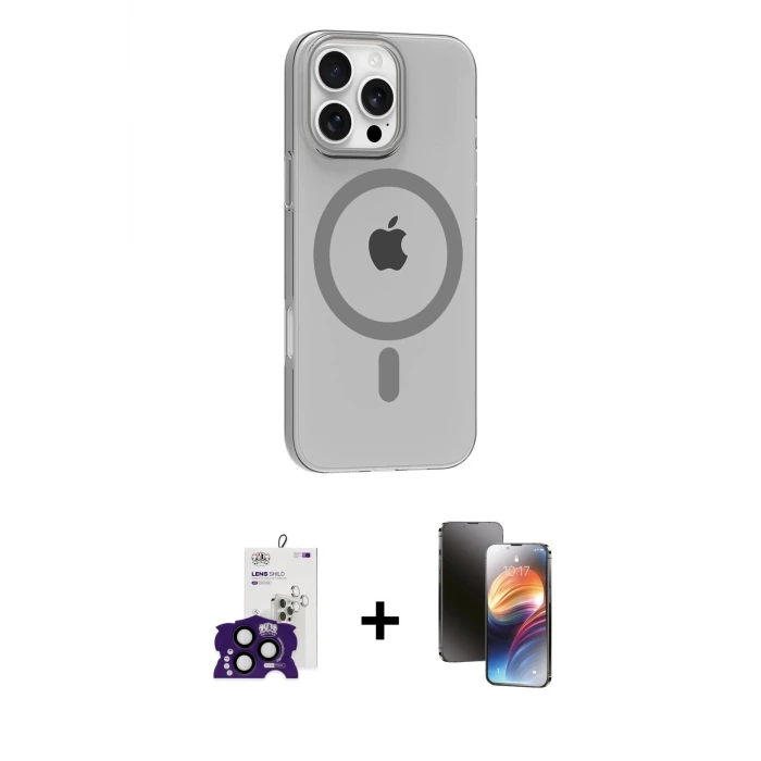 ieg™ iPhone 16 Pro Max Kılıf Pusula Form Özel Seri - Siyah 3D Antistatik Mat Seramik Nano Ekran Koruyucu + Bilvis Titan Kamera Lens - SH