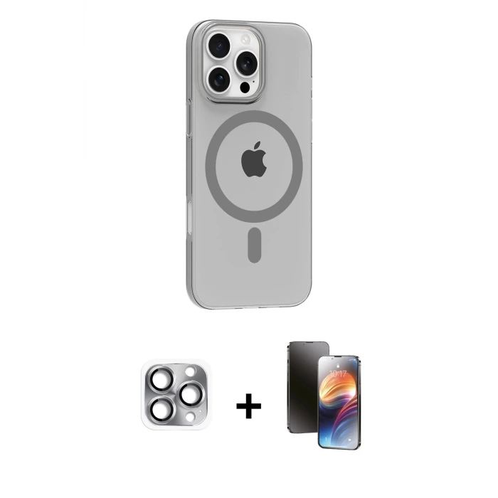 ieg™ iPhone 16 Pro Max Kılıf Pusula Form Özel Seri - Siyah 3D Antistatik Mat Seramik Nano Ekran Koruyucu + Pers Alüminyum Kamera Lens - GI