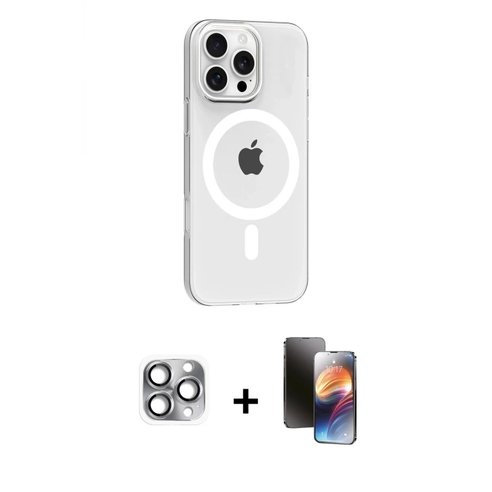ieg™ iPhone 16 Pro Max Kılıf Pusula Form Özel Seri - Siyah 3D Antistatik Mat Seramik Nano Ekran Koruyucu + Pers Alüminyum Kamera Lens - GI