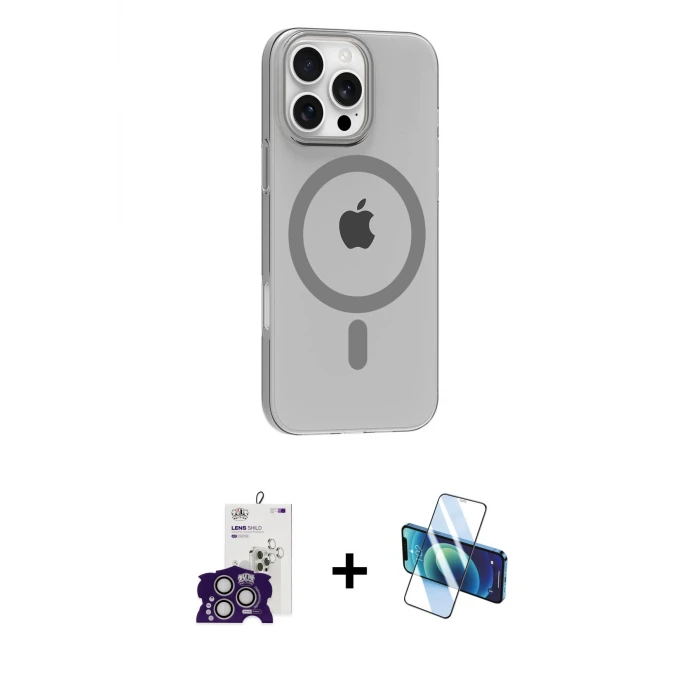 ieg™ iPhone 16 Pro Max Kılıf Pusula Form Özel Seri - Siyah 3D Antistatik Seramik Nano Ekran Koruyucu + Bilvis Titan Kamera Lens - GS