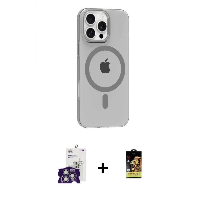 ieg™ iPhone 16 Pro Max Kılıf Pusula Form Özel Seri - Siyah Buffer Cam Ekran Koruyucu + Bilvis Titan Kamera Lens - GS