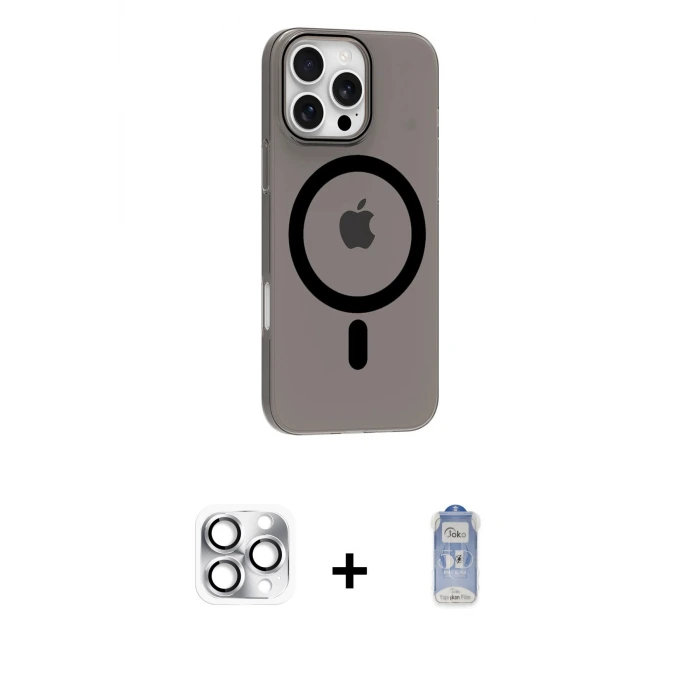 ieg™ iPhone 16 Pro Max Kılıf Pusula Form Özel Seri - Siyah Joko Magic 5D Cam + Pers Alüminyum Kamera Lens - GS