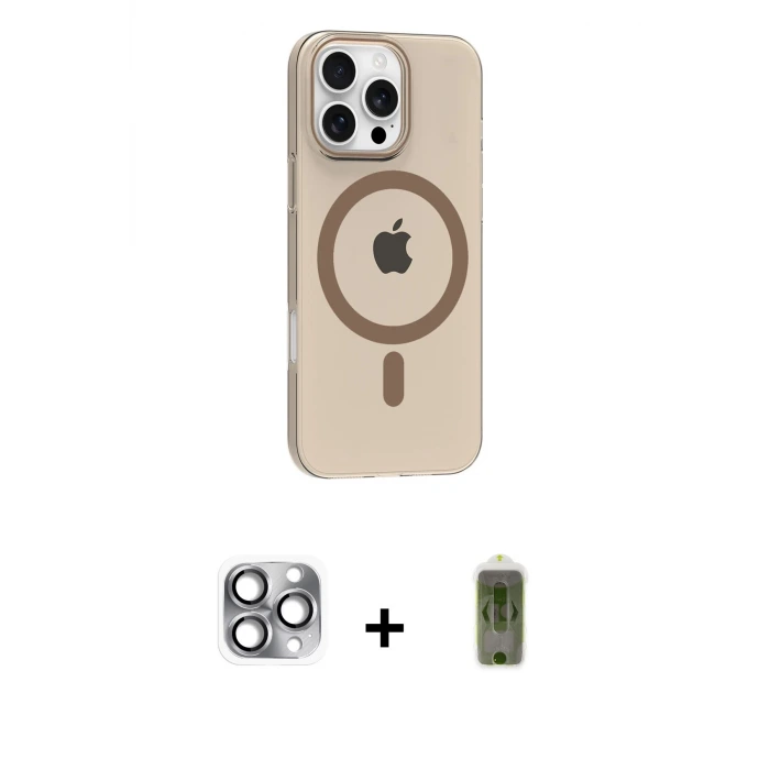 ieg™ iPhone 16 Pro Max Kılıf Pusula Form Özel Seri - Siyah Joko Magic 5D Hayalet Cam + Pers Alüminyum Kamera Lens - GI