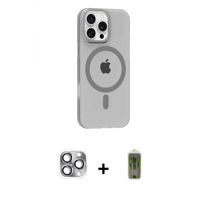ieg™ iPhone 16 Pro Max Kılıf Pusula Form Özel Seri - Siyah Joko Magic 5D Hayalet Cam + Pers Alüminyum Kamera Lens - GI