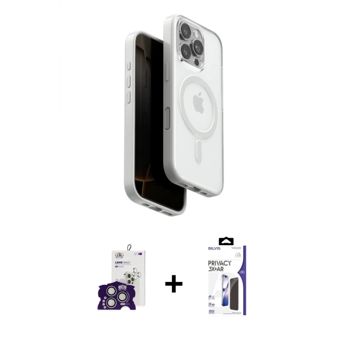 ieg™ iPhone 16 Pro Max Kılıf Pusula Form Serisi - Siyah Bilvis 3X AR Hayalet Cam Ekran Koruyucu + Bilvis Titan Kamera Lens - GS