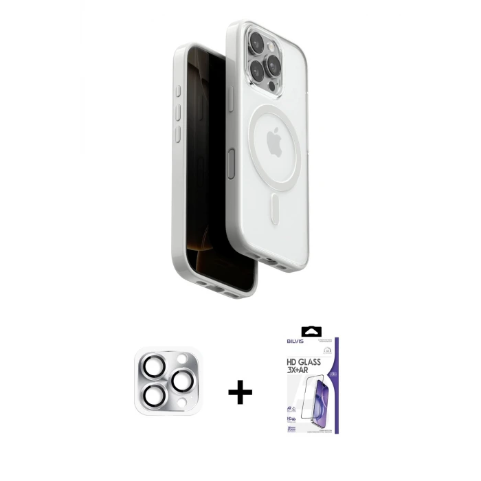 ieg™ iPhone 16 Pro Max Kılıf Pusula Form Serisi - Siyah Bilvis 3X AR HD Cam Ekran Koruyucu + Pers Alüminyum Kamera Lens - GS
