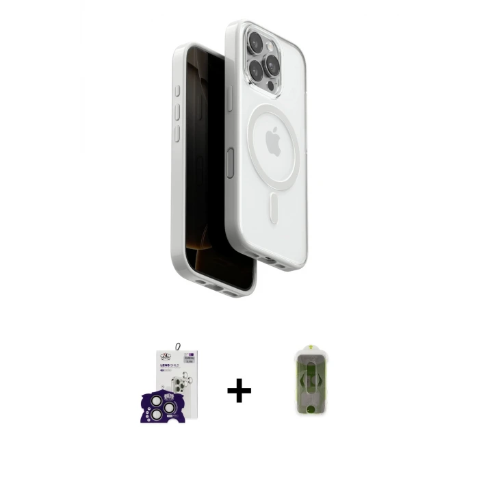 ieg™ iPhone 16 Pro Max Kılıf Pusula Form Serisi - Siyah Joko Magic 5D Hayalet Cam + Bilvis Titan Kamera Lens - TMGI