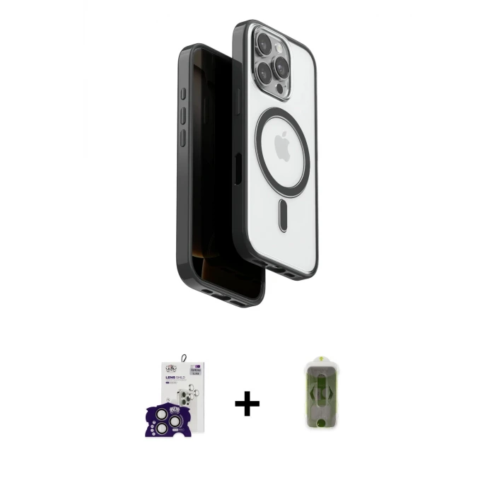 ieg™ iPhone 16 Pro Max Kılıf Pusula Form Serisi - Siyah Joko Magic 5D Hayalet Cam + Bilvis Titan Kamera Lens - TMGI