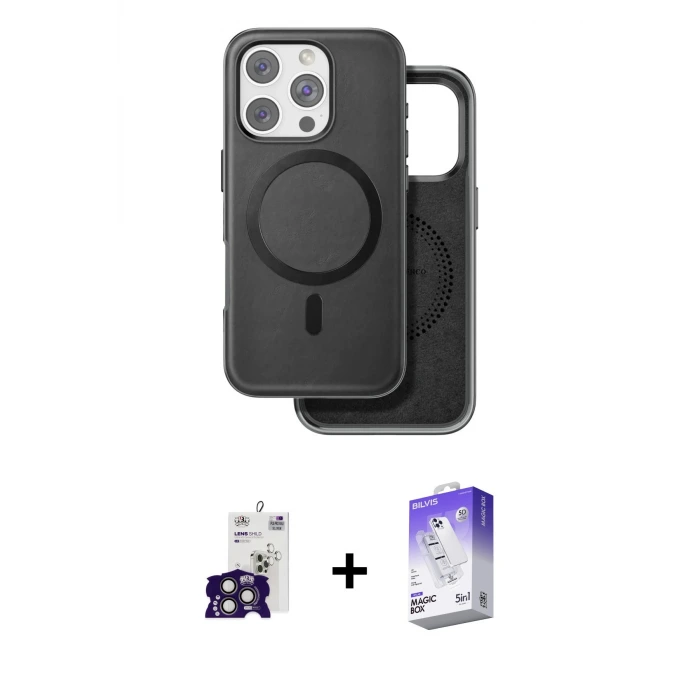 ieg™ iPhone 16 Pro Max Kılıf Pusula Işık Koleksiyonu - Siyah Bilvis 5in1 3D Magic Cam Ekran Koruyucu + Bilvis Titan Kamera Lens - TMGI