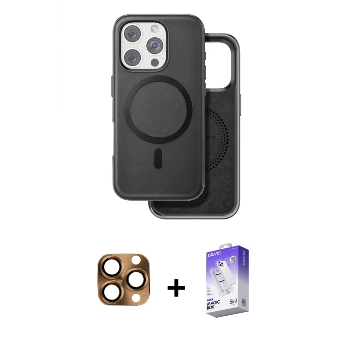 ieg™ iPhone 16 Pro Max Kılıf Pusula Işık Koleksiyonu - Siyah Bilvis 5in1 3D Magic Cam Ekran Koruyucu + Pers Alüminyum Kamera Lens - CLTM