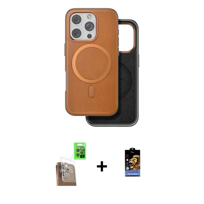 ieg™ iPhone 16 Pro Max Kılıf Pusula Işık Koleksiyonu - Siyah Buffer Hayalet Cam Ekran Koruyucu + Raze Metal Kamera Lens - CLTM