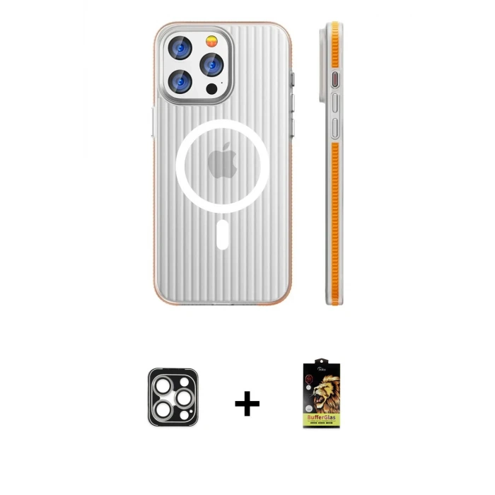 ieg™ iPhone 16 Pro Max Kılıf Pusula Minimal Koleksiyonu - Siyah Buffer Cam Ekran Koruyucu + PVD Metal Kamera Lens - GS
