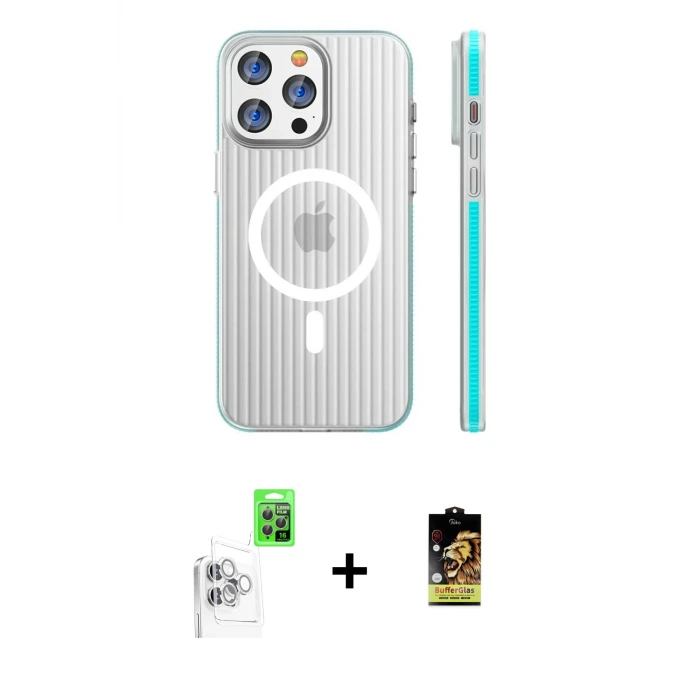 ieg™ iPhone 16 Pro Max Kılıf Pusula Minimal Koleksiyonu - Siyah Buffer Cam Ekran Koruyucu + Raze Metal Kamera Lens - BZ